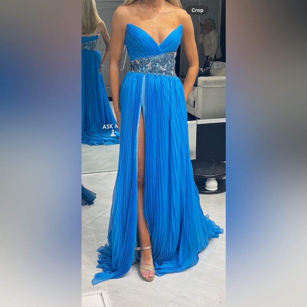 Rachel Allan Vibrant Blue Gown with Embellished Waist